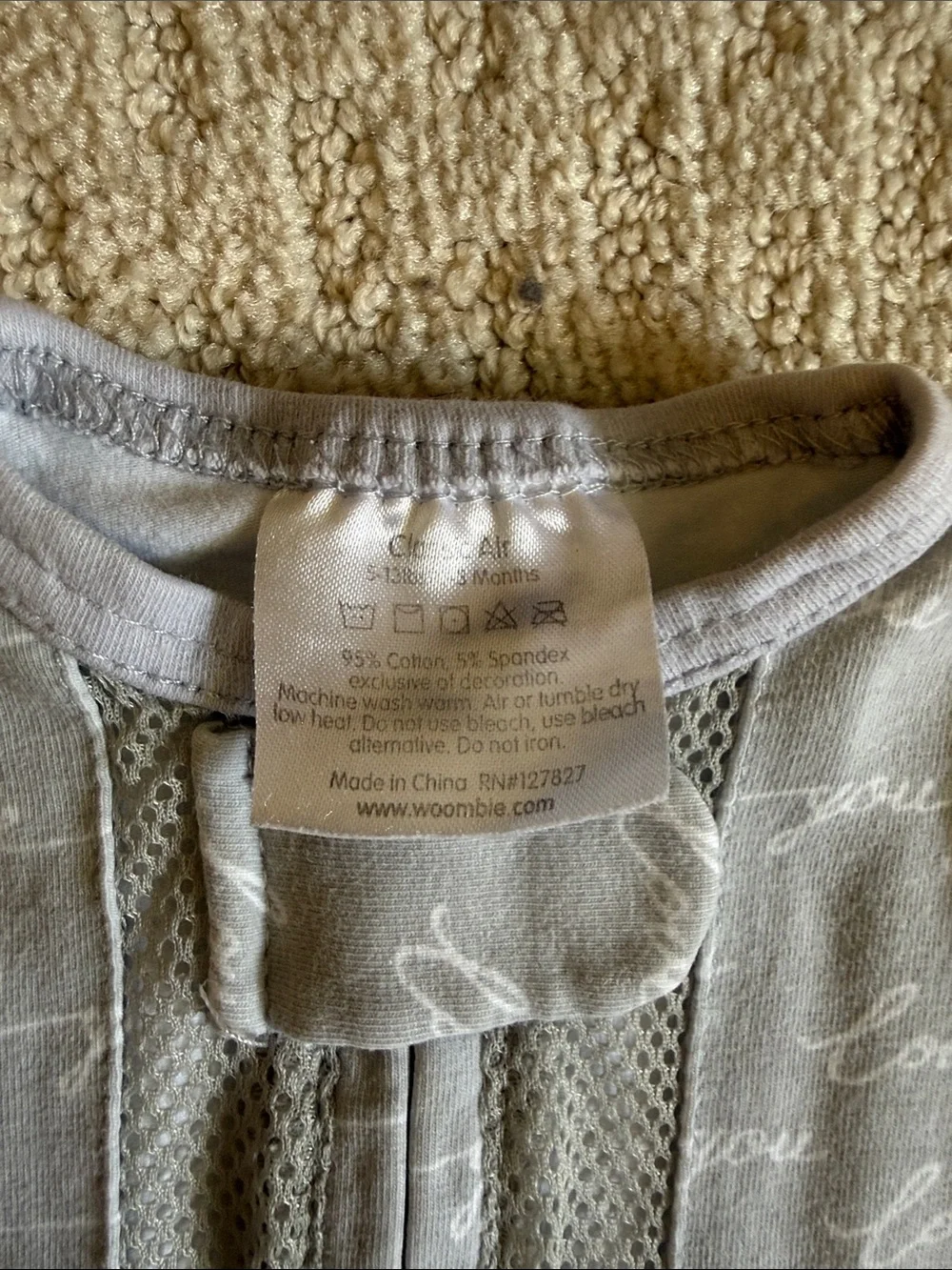 Woombie Love You Gray Swaddle Sleep Sack 0-3 Months Gray Cotton